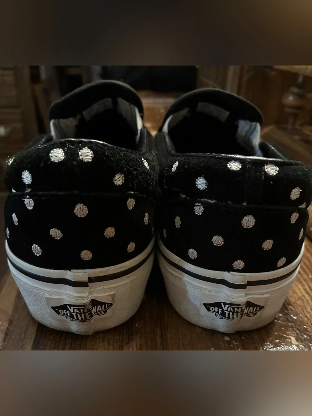 Vans Classic Slip-On Platform Suede Polka Dot Black White Womens 6/Mens 4.5
